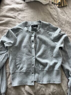 Light Blue Cropped Button-Front Sweater